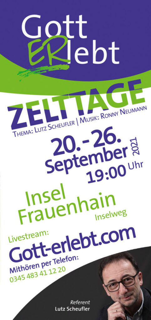 Flyer Gott ERlebt-Zeltage in Frauenhain im September 2021
