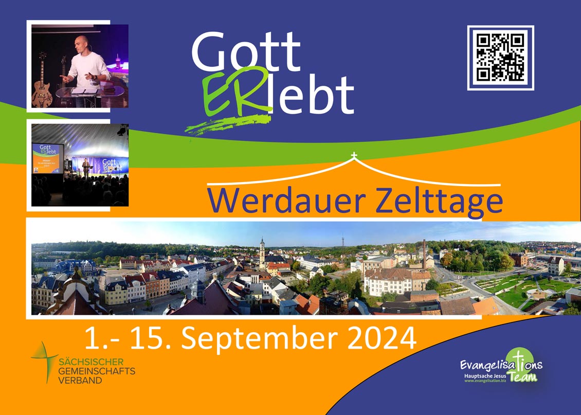 Plakat Gott ERlebt-Zelttage vom 1. bis 15. September 2024 in Werdau